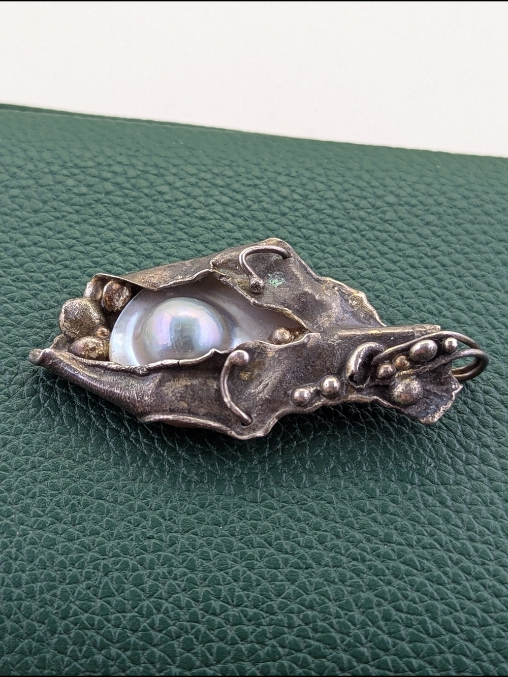 ✨  Brutalist Sterling Silver Mabe Pearl Pendant ✨